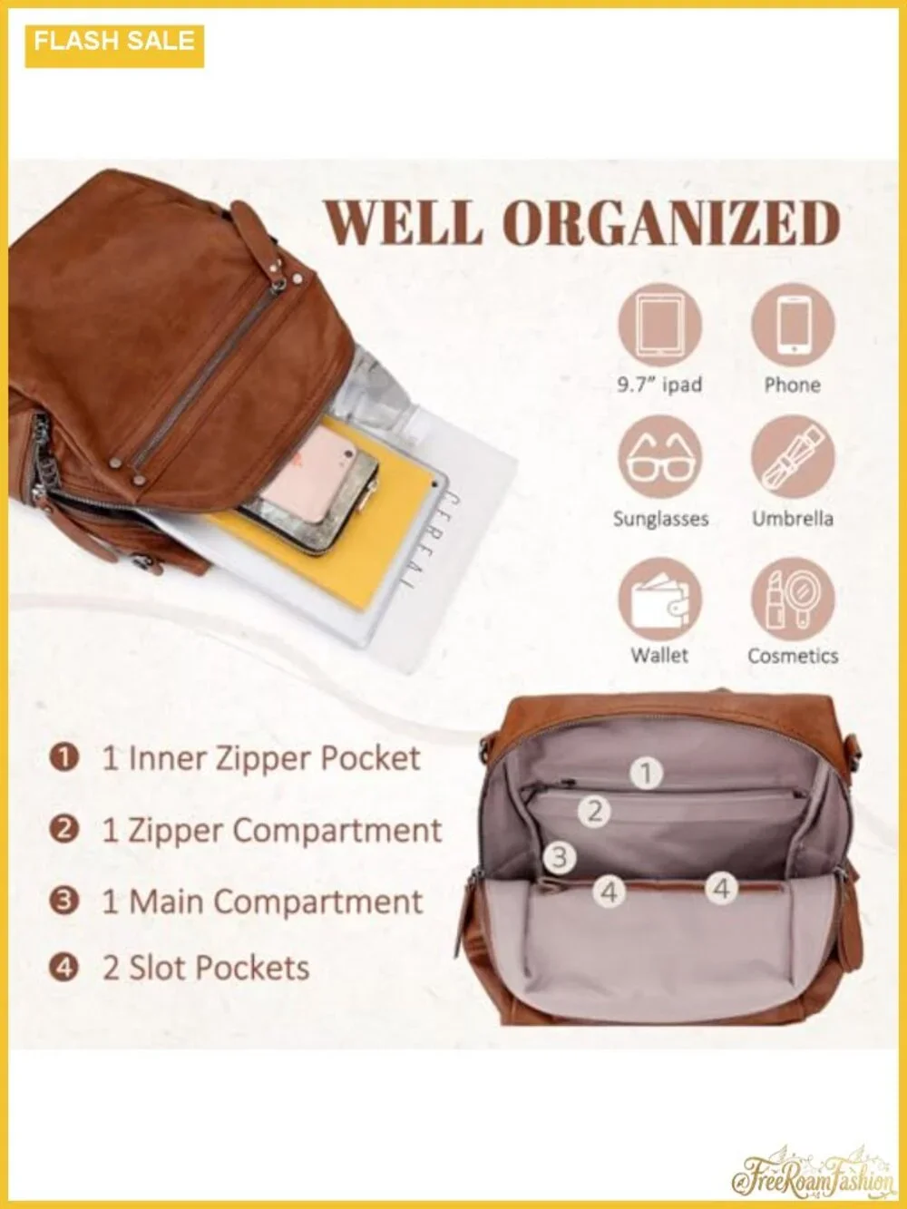 Faux Leather Women's Small Backpack Purse, Fits 9.7